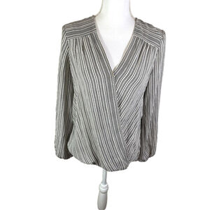 NWT Max Studio Ivory Black Stripe Long Sleeve High Low Twist Blouse Sz S
